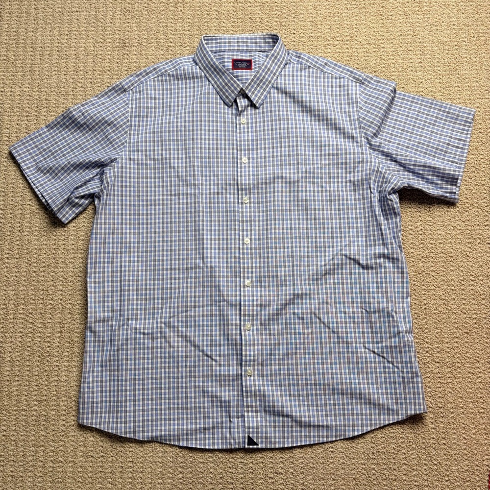 UNTUCKit Mens 3XL Tall Wrinkle Free Blue Plaid Short Sleeve Button Down Shirt